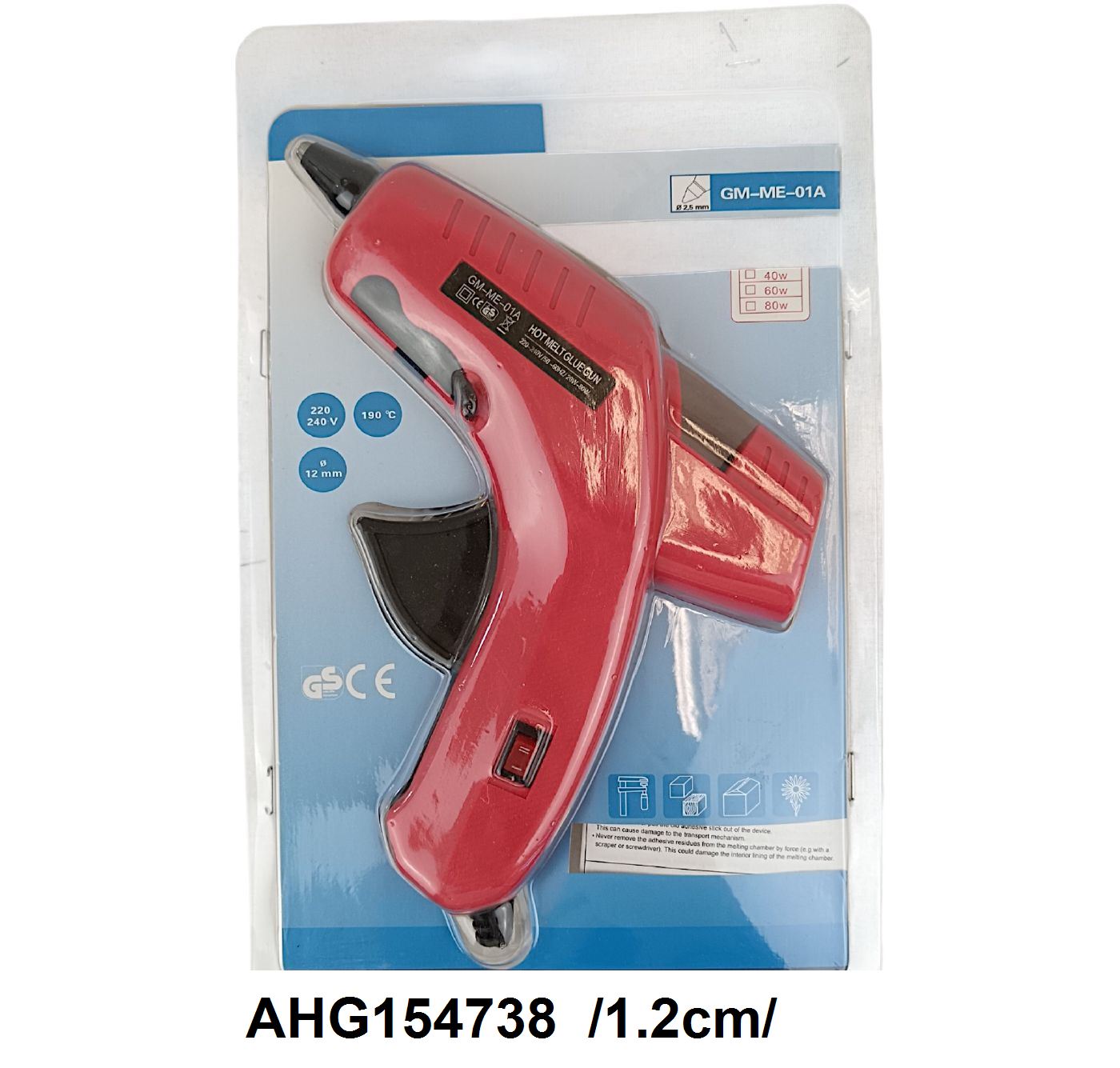 nagy, kapcsolós ragasztópisztoly, 12 mm átmérõjû