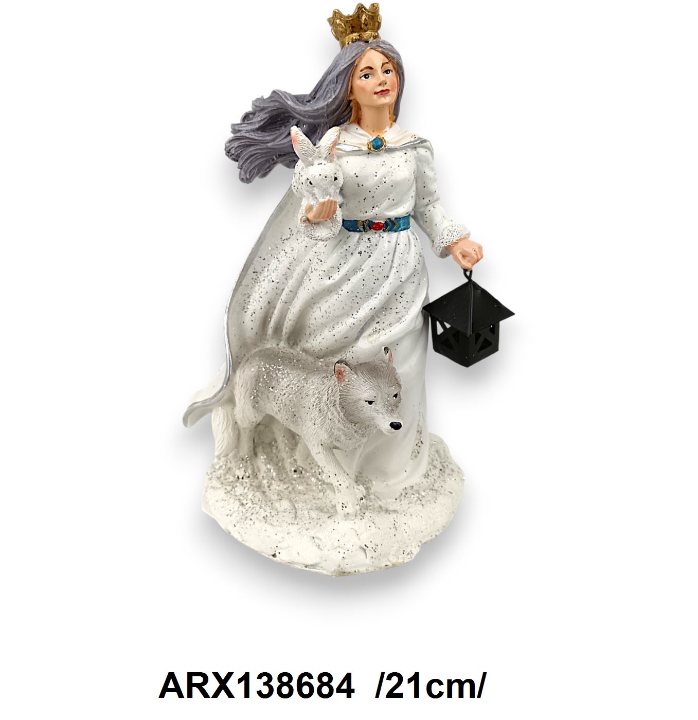 Jégkirálynõ farkassal, kisállatokkal, polirezin /21cm/