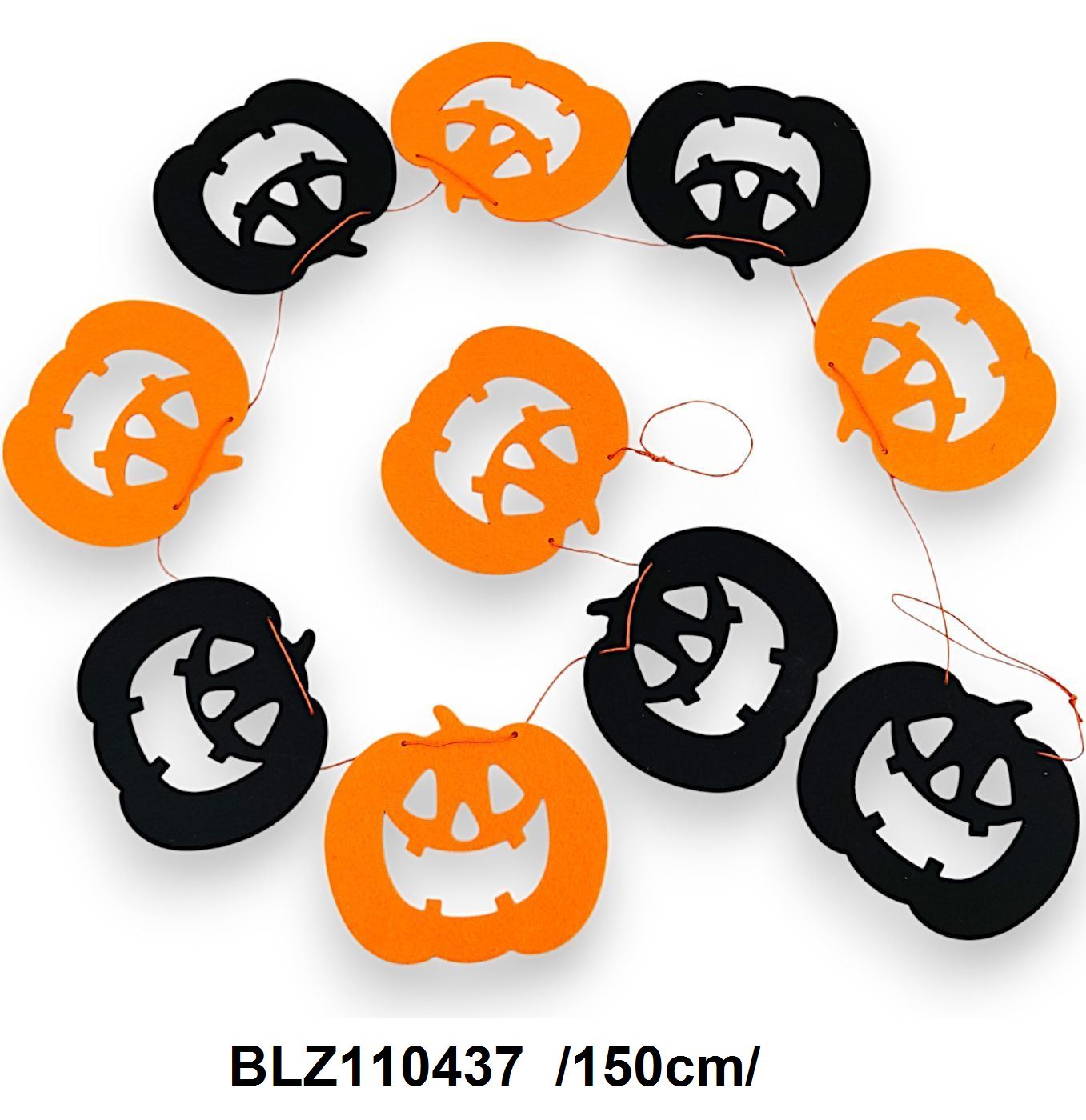 Halloween filc tökös füzér, 12cm/tök /150cm/