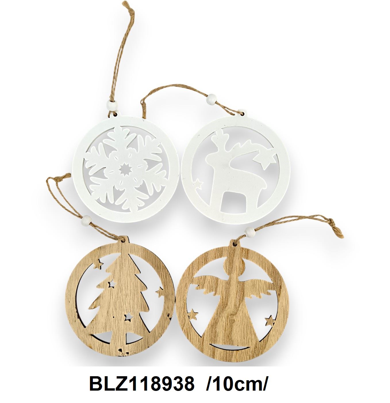 Rétegelt, áttört natúr/festett fa akasztós díszek /10cm/