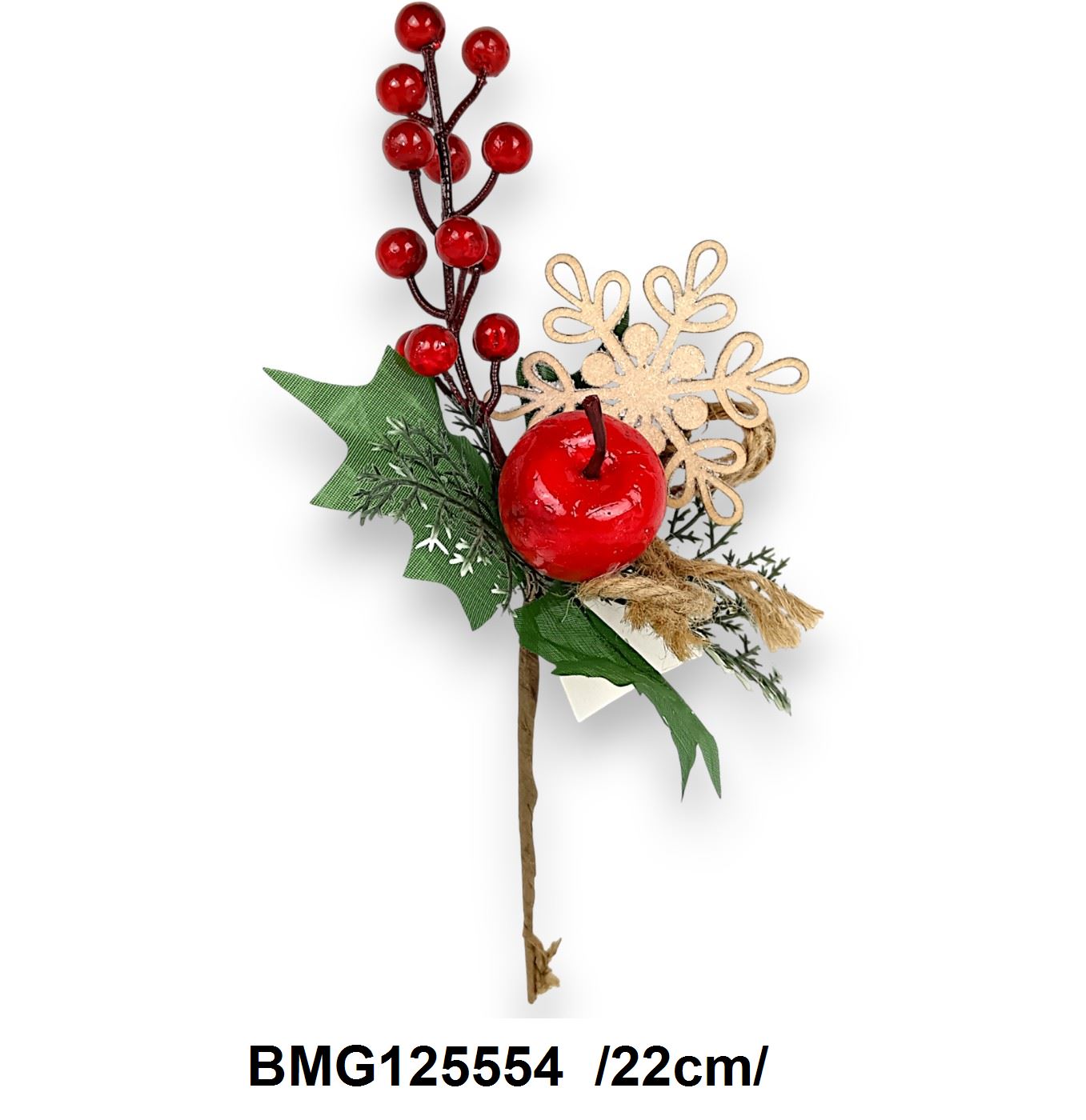 Havas fenyõ, almás, pirosgolyós pick áttört fa hópihével /22cm/