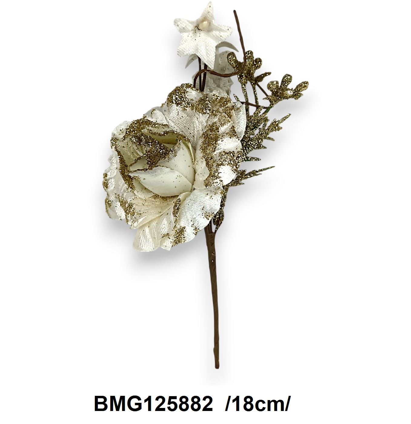 Bársony rózsás pick bársony levelekkel, glitterrel /18cm/