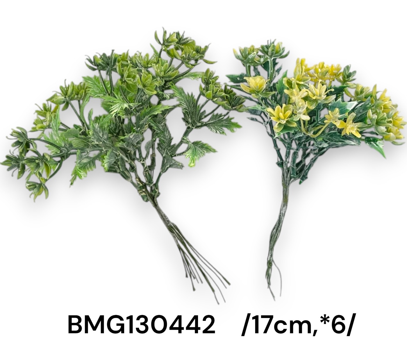 mini mûanyag virágzat + leveles köteg *6