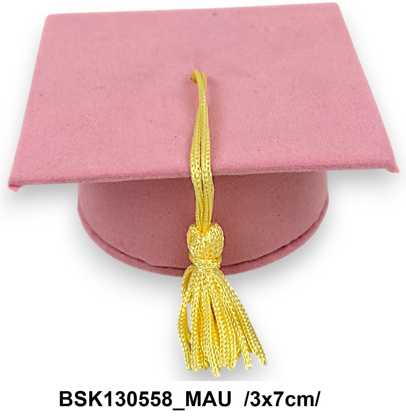 Ballagási sapka alakú papírdobozka bojttal, bársony fedéssel, 12/zacsi, db ár /3x7cm/