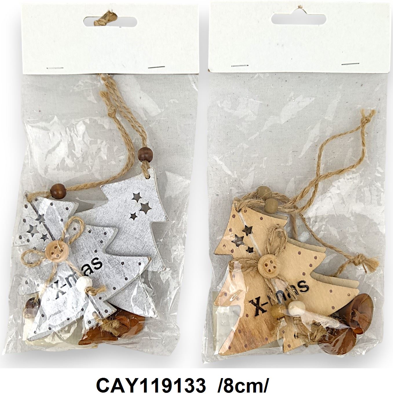 Áttört akasztós fa fenyõ ""X-mas"" felirattal, csengettyûkkel 2/S /8cm/