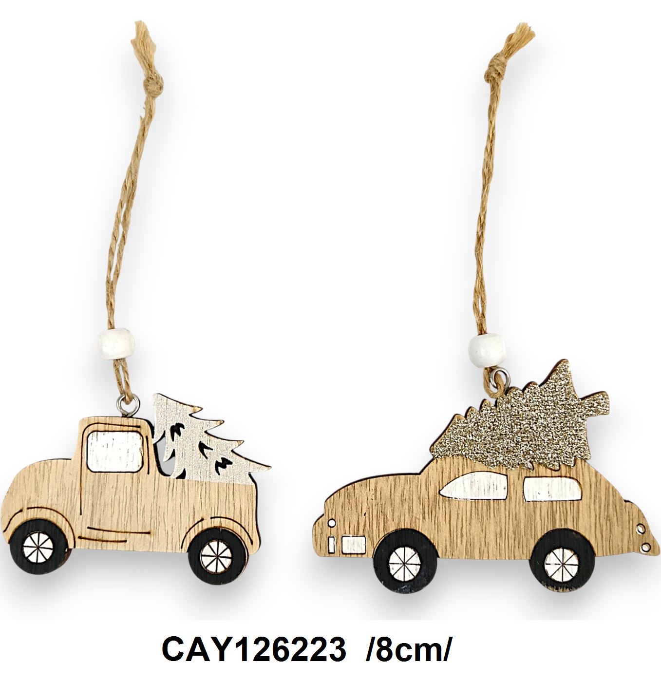 Glitteres fenyõfát szállító faautó /8cm/