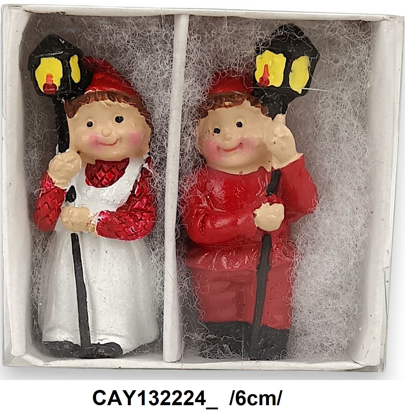 Lámpást tartó fiú-lány dobozban, polirezin /6cm/