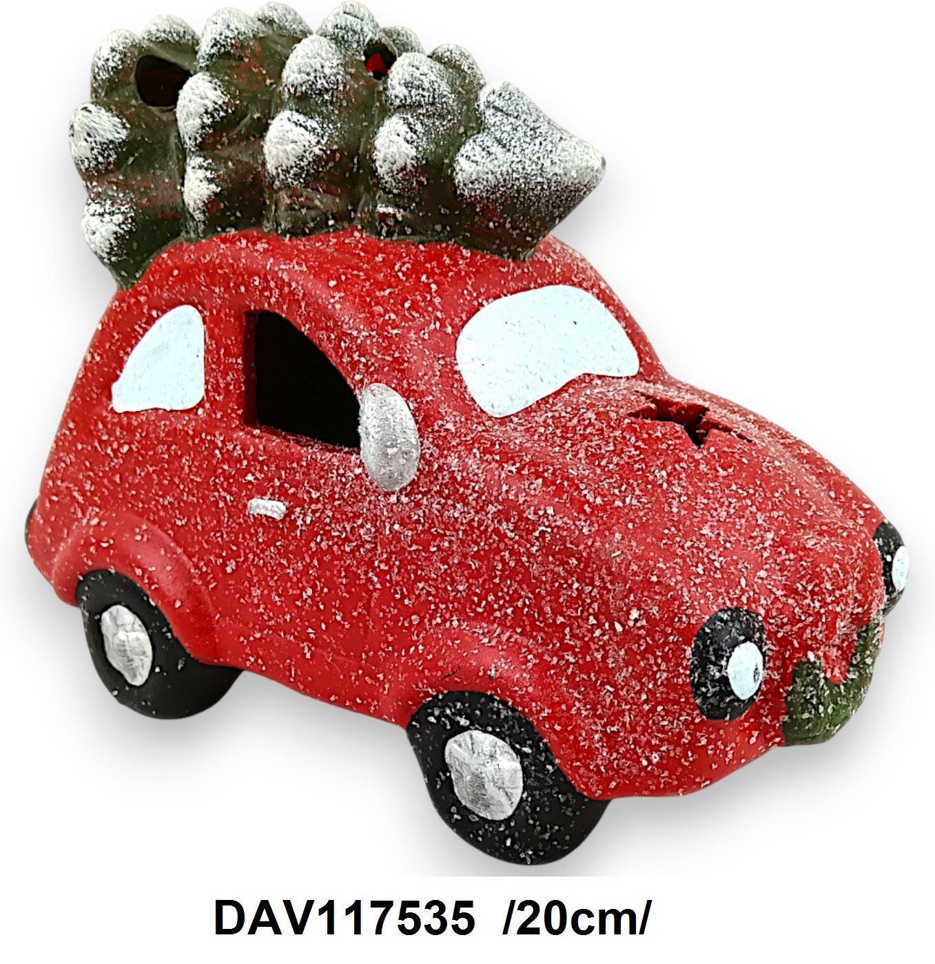 Havas világító kisautó, fenyõvel a tetején, kerámia /20cm/