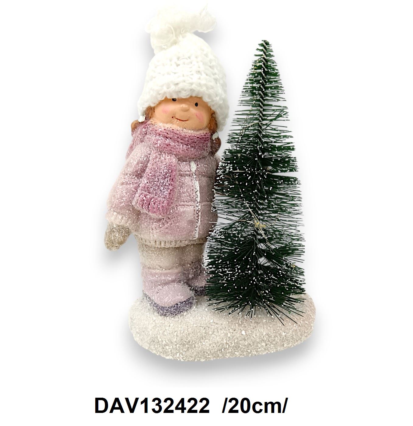Rózsaszín kislány fenyõvel, elemes /20cm/