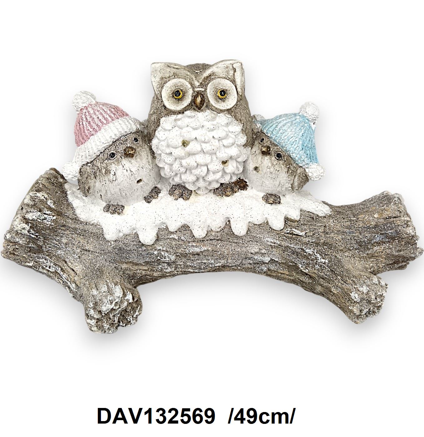 Havas-glitteres faágon ülõ madarak, bagoly, polirezin /49cm/