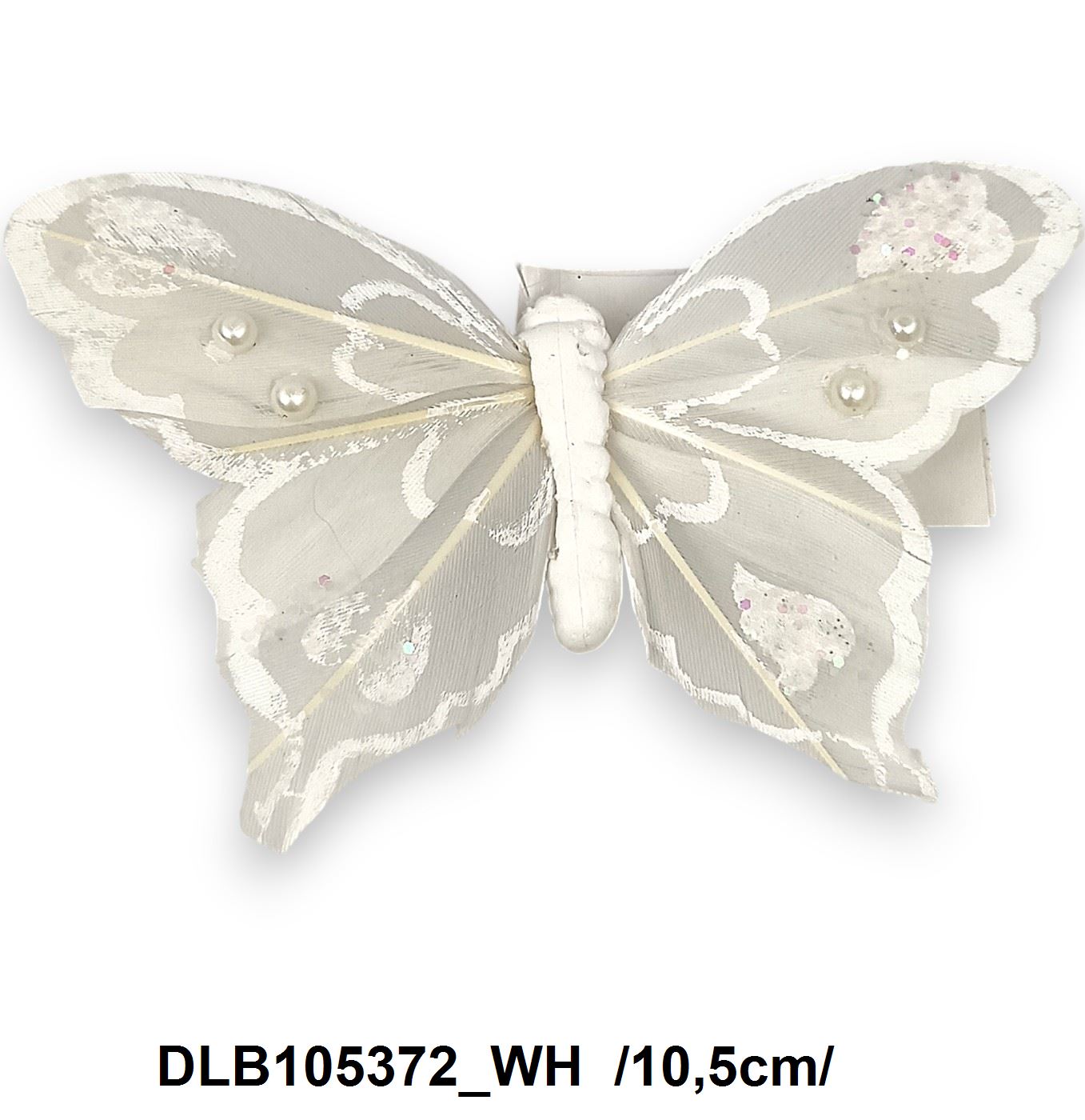 Fehér glitteres köves lepkék  csipesszel /10,5cm/