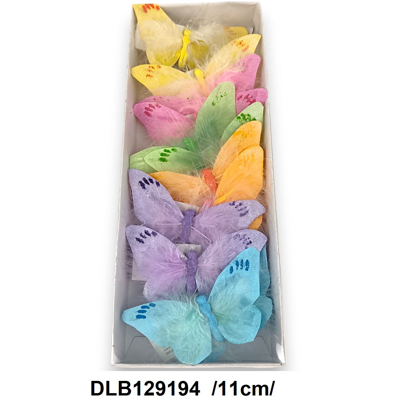 Egyszínû glitteres, középen tollas lepkék /11cm/