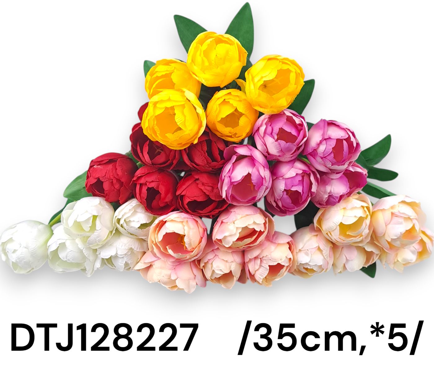 45 cm nyílt szatén tulipán köteg *5, ráhúzós levelekkel