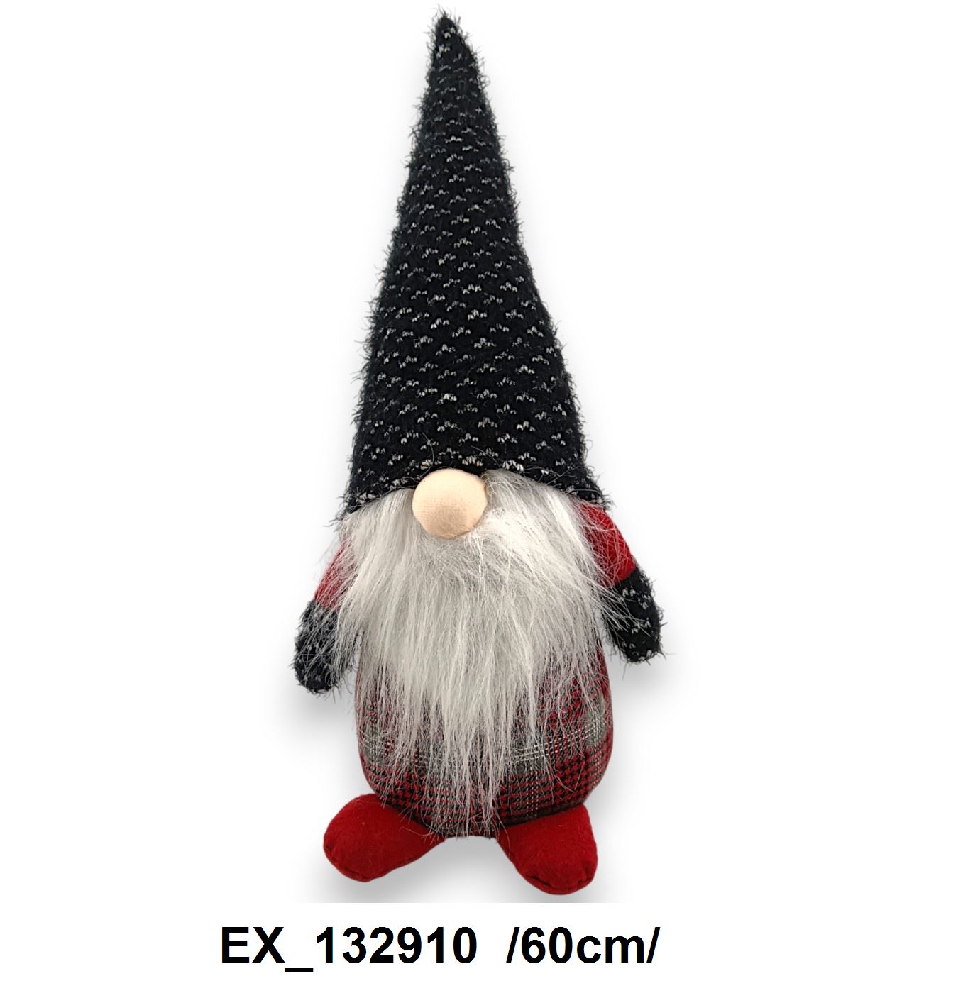 Kötött sapis, kockás kitömött manó /60cm/