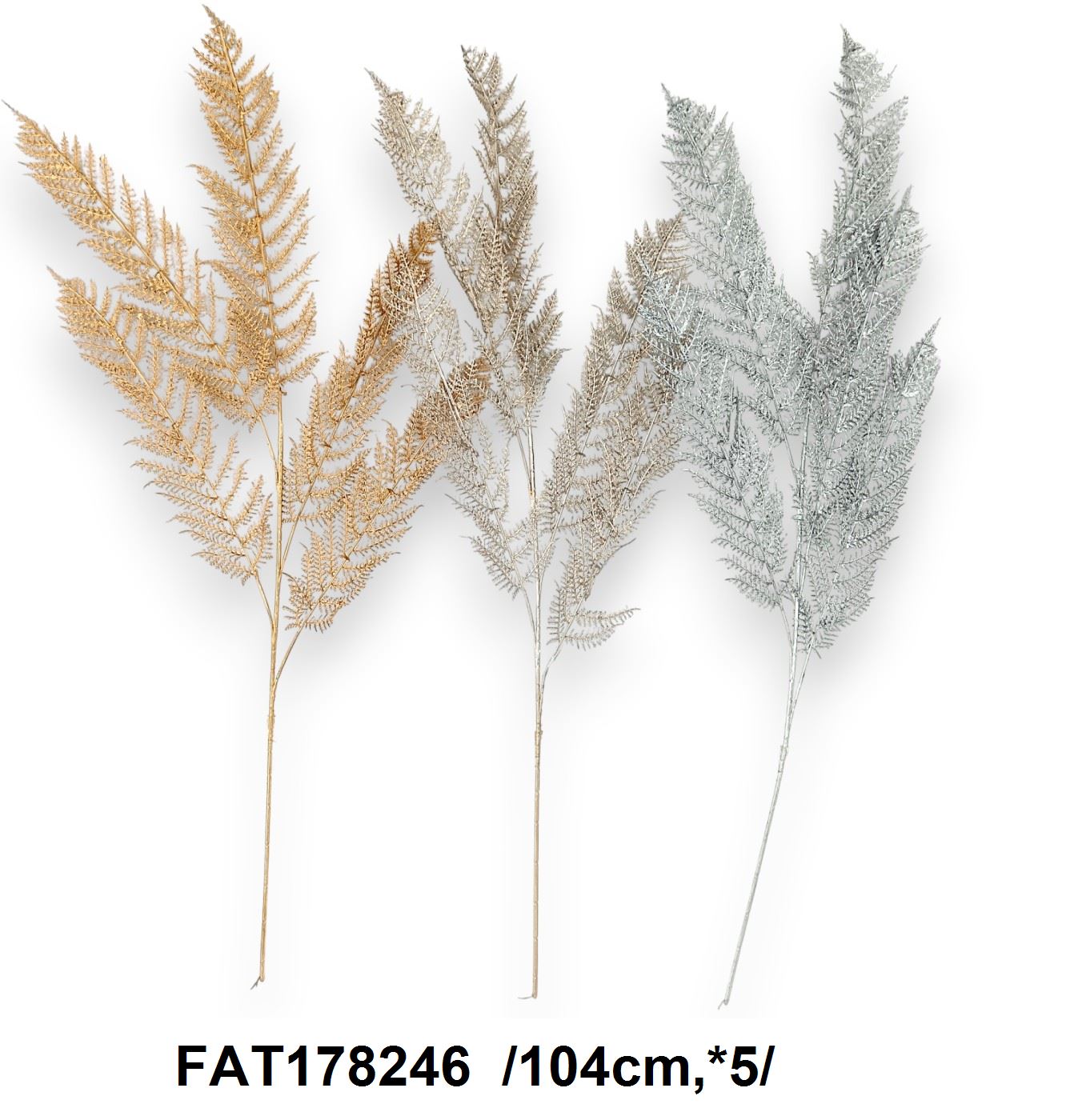 Szálas metálos páfrány ág /104cm,*5/