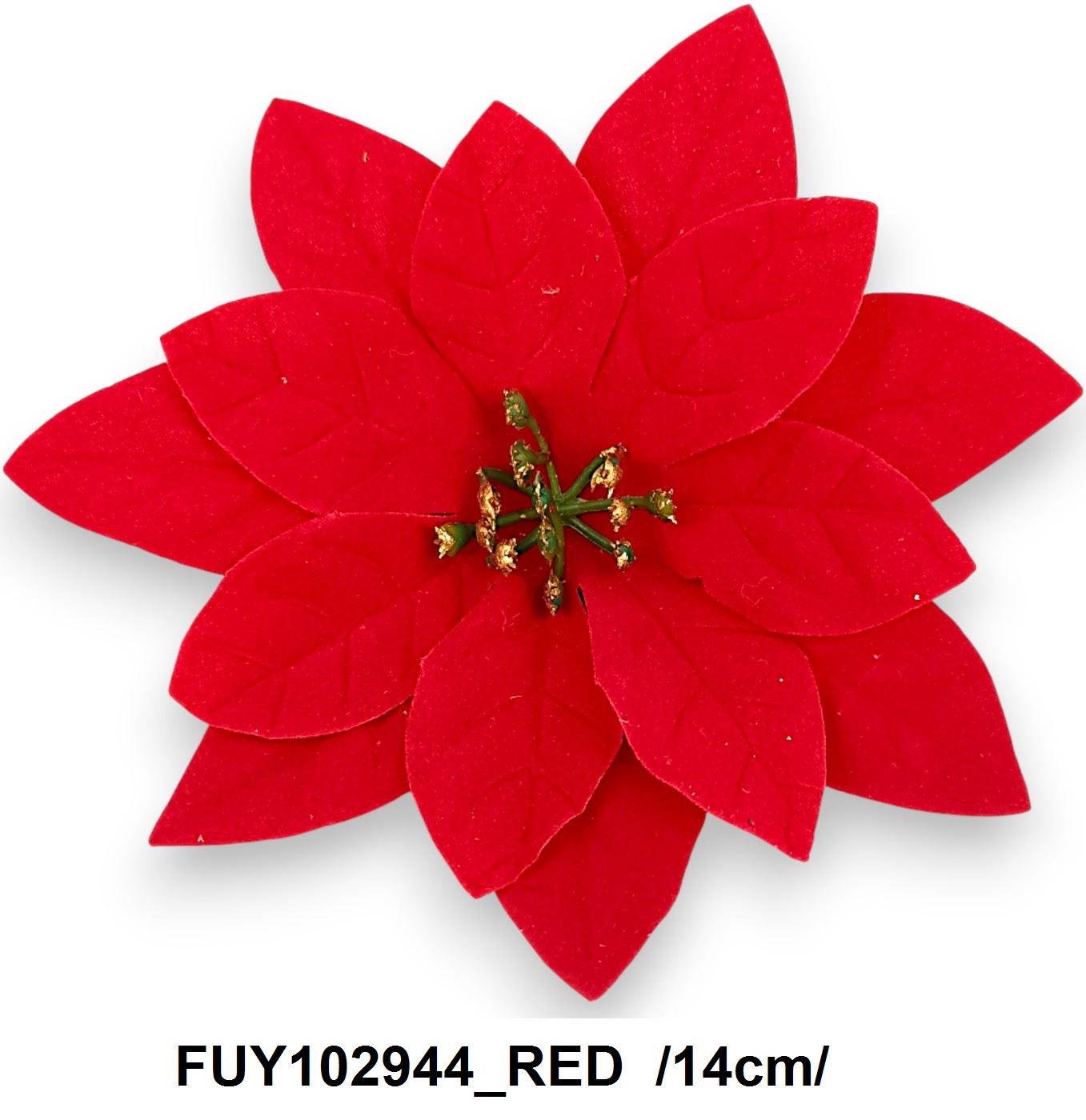 Mikulásvirág fej, glitteres bibével, bársony  /14cm/