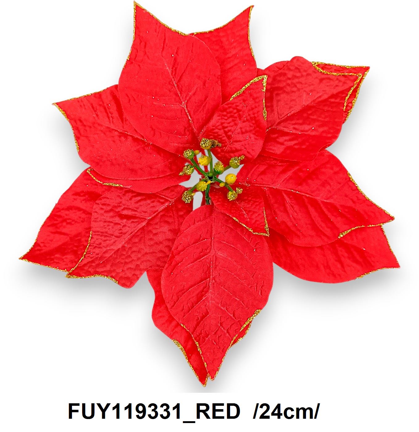 Glitteres szélû mikulásvirág fej, glitteres középpel, szatén /24cm/