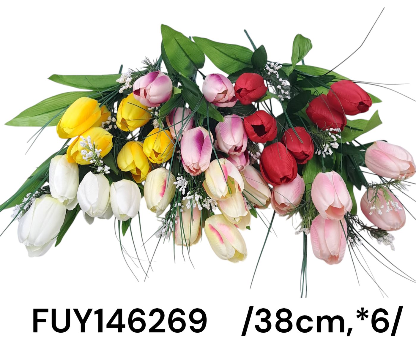 Bimbós tulipán csokor rezgõvel, fûvel  /38cm,*6/