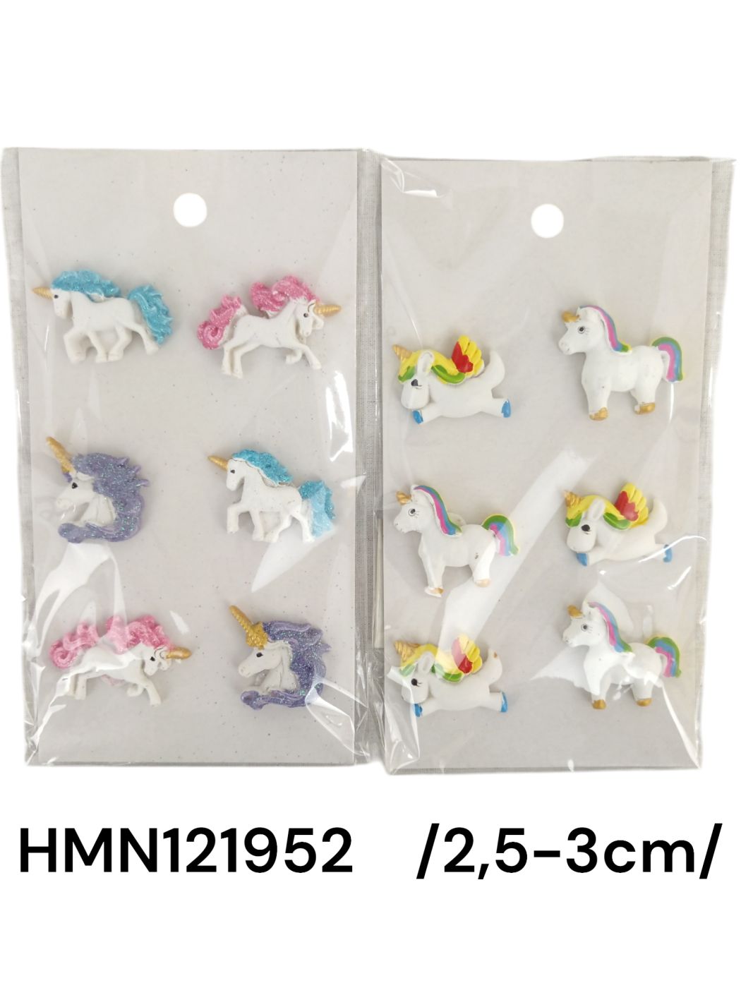 2,5-3 cm polirezin öntapis unikornis, színes glitteres/szivárványos sörénnyel 6/S