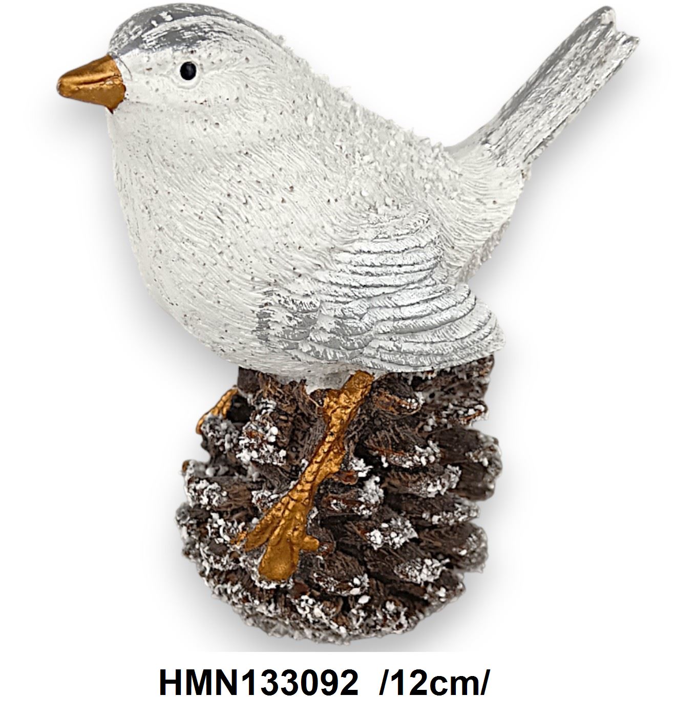 Havas tobozon ülõ madár, polirezin /12cm/