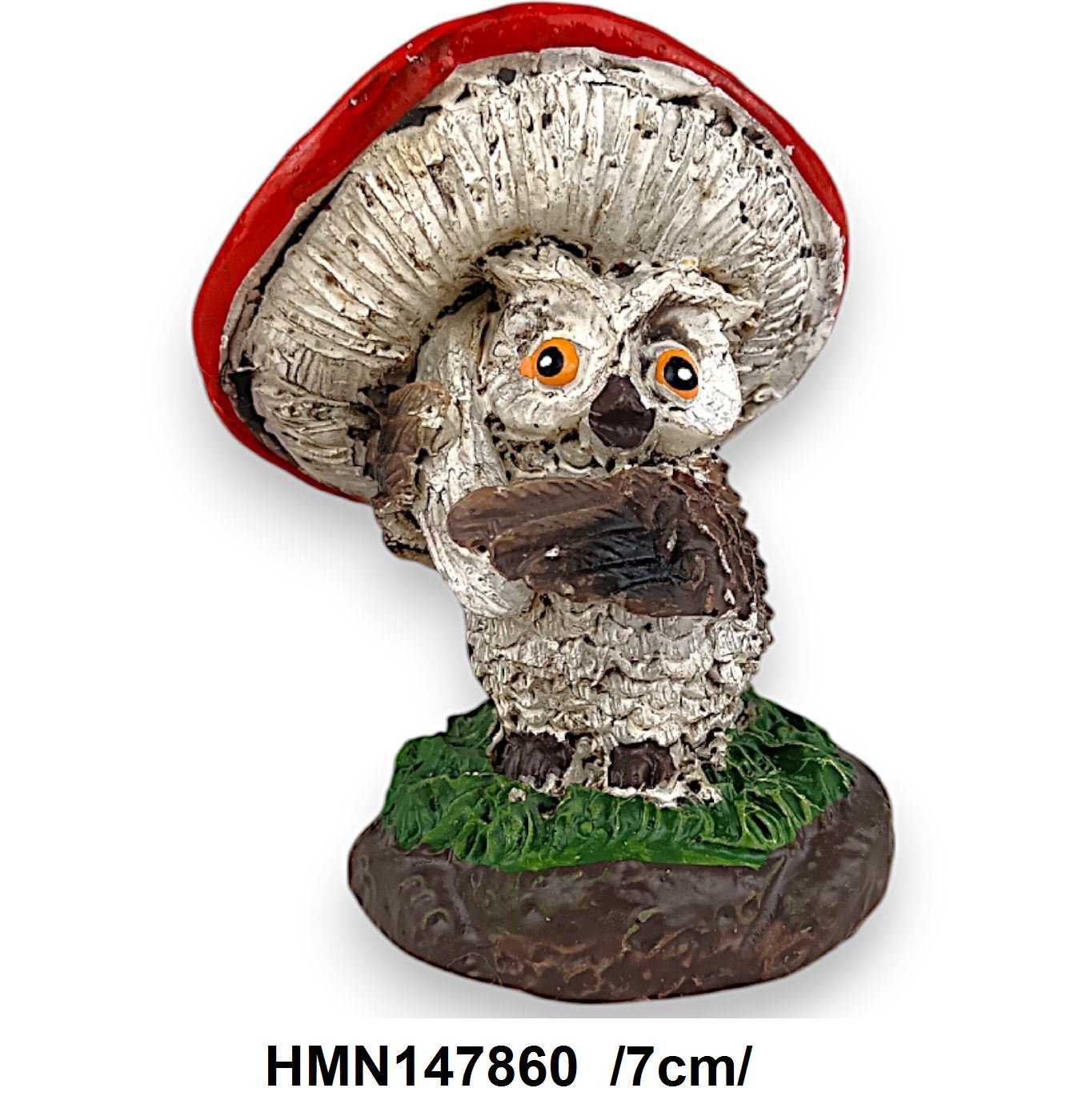 Cuki bagoly, gombával, polirezin /7cm/