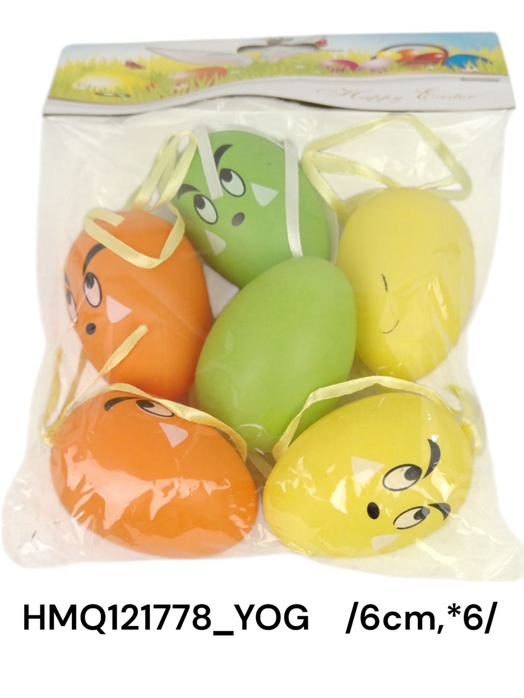 6 cm színes akasztós tojások, morcos arccal zacsiban 6/S