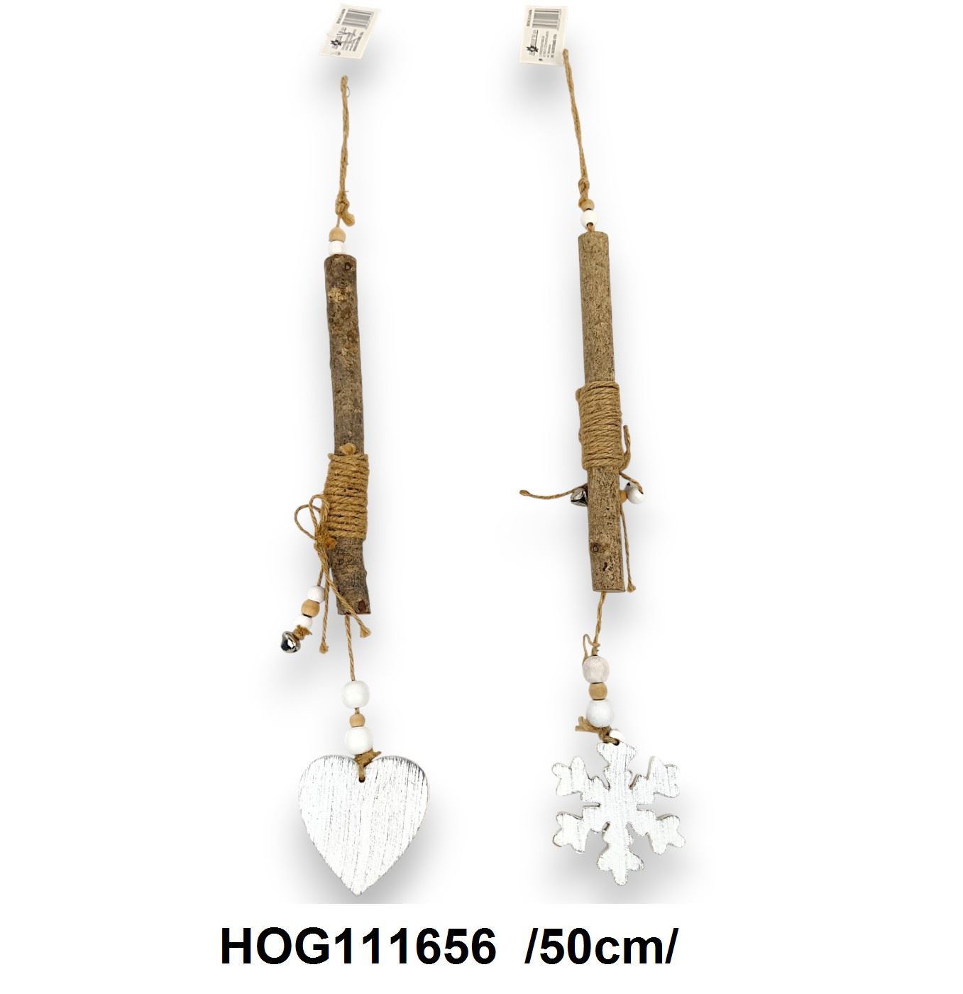 Fa dísz, szív/hópihe lógóval madzaggal tekerve /50cm/