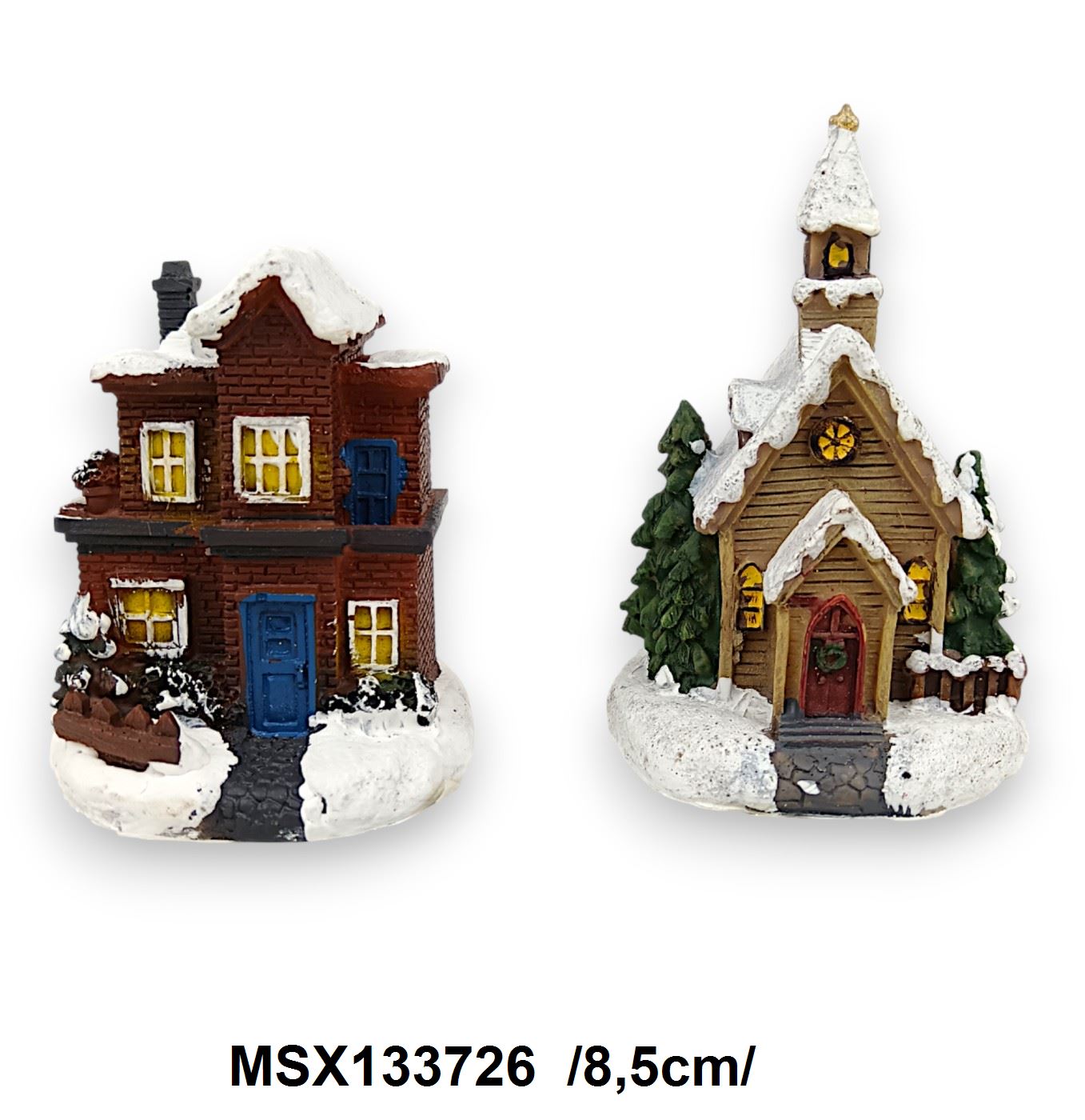 Havas házak, LEDes, elemmel együtt, polirezin /8,5cm/