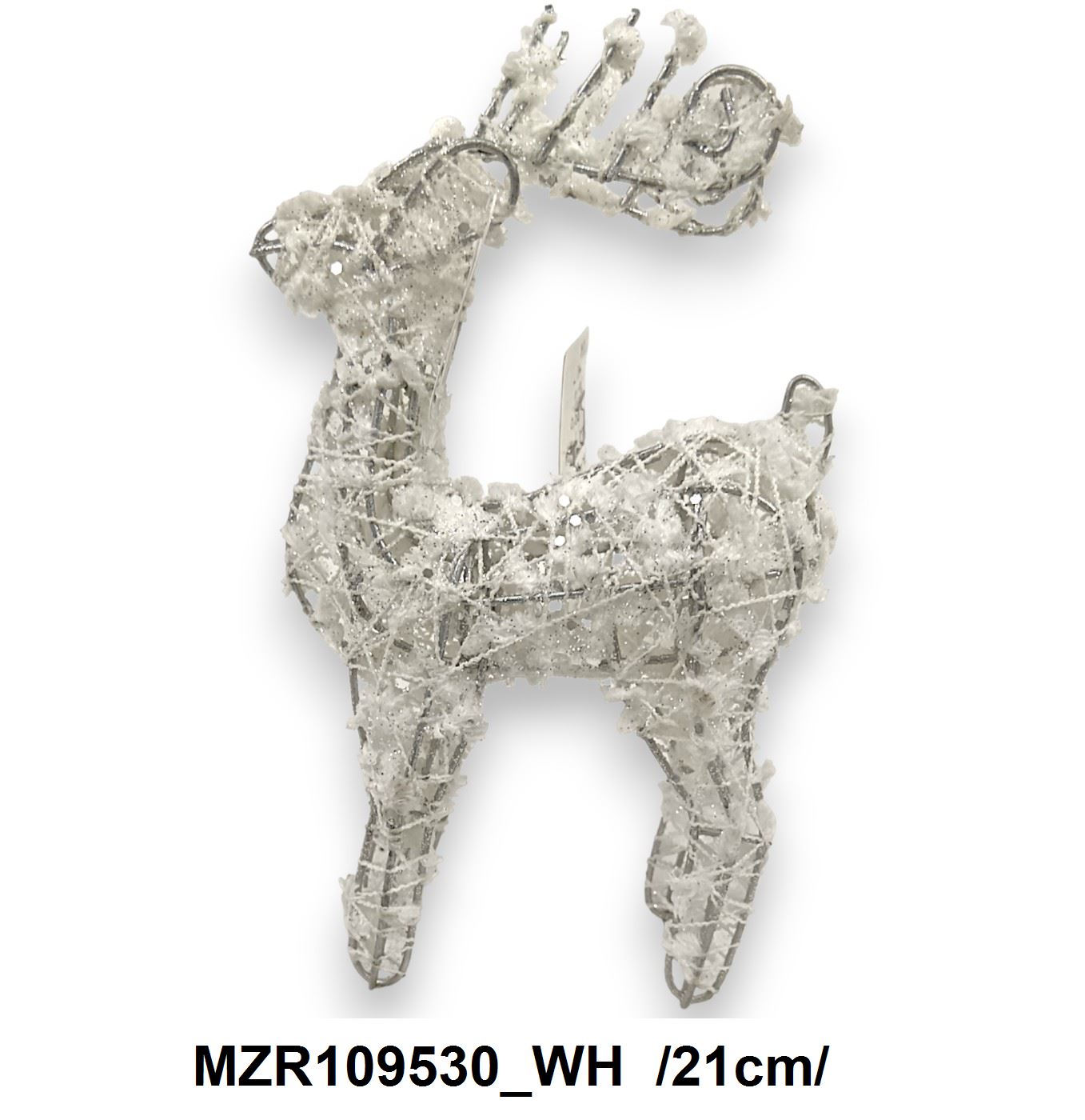 Havas hatású, glitteres, átszõtt drótszerkezetû álló szarvas /21cm/