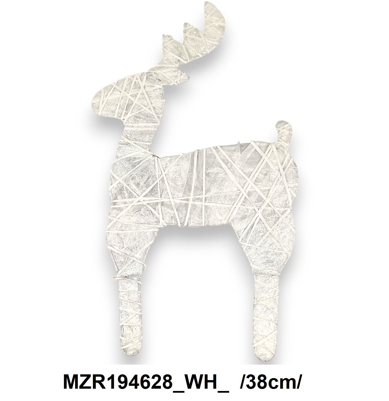 Glitteres, fehér krepp szarvas /38cm/
