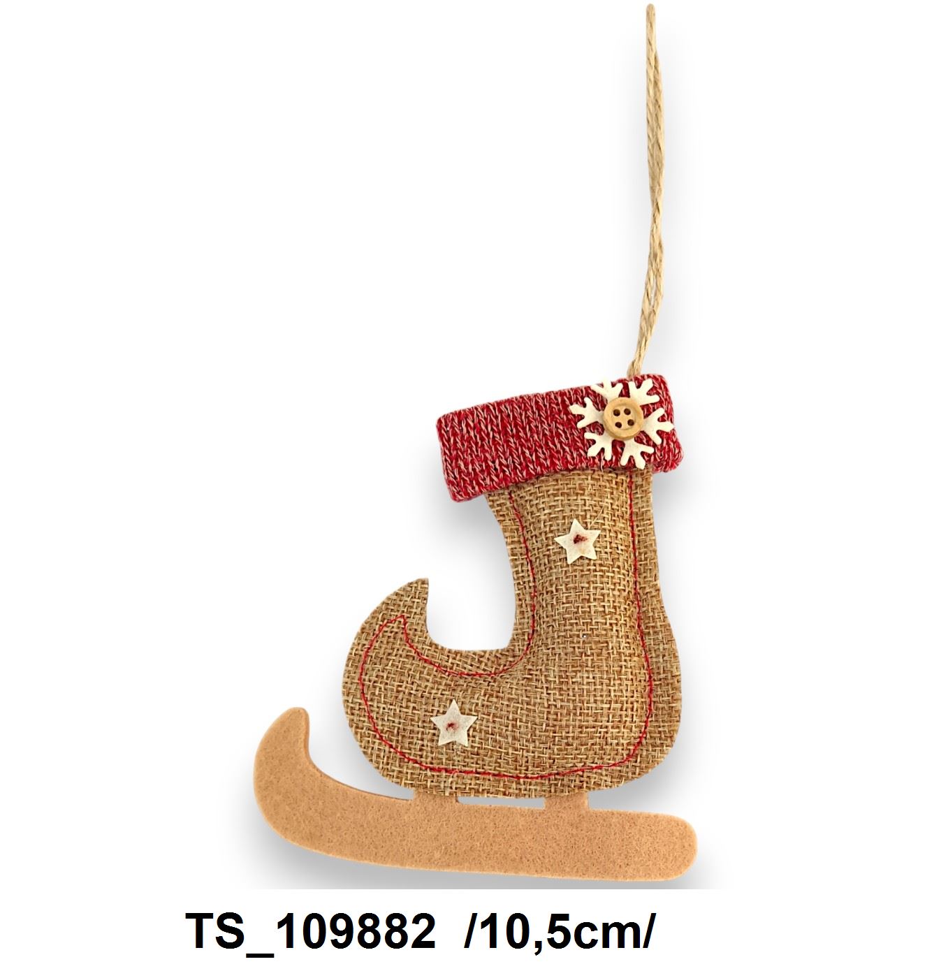 Zsák anyagú akasztós korcsolya, hópihével, gombbal /10,5 cm/