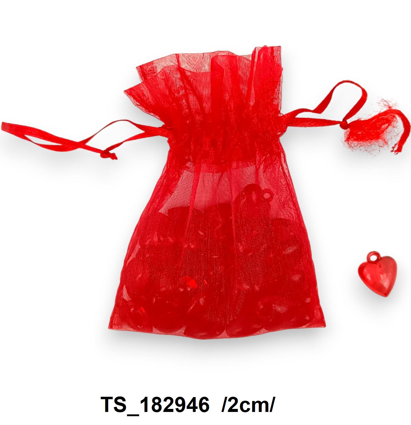 Felfûzhetõ mûanyag szív organzazacskóban, 36db /2cm/