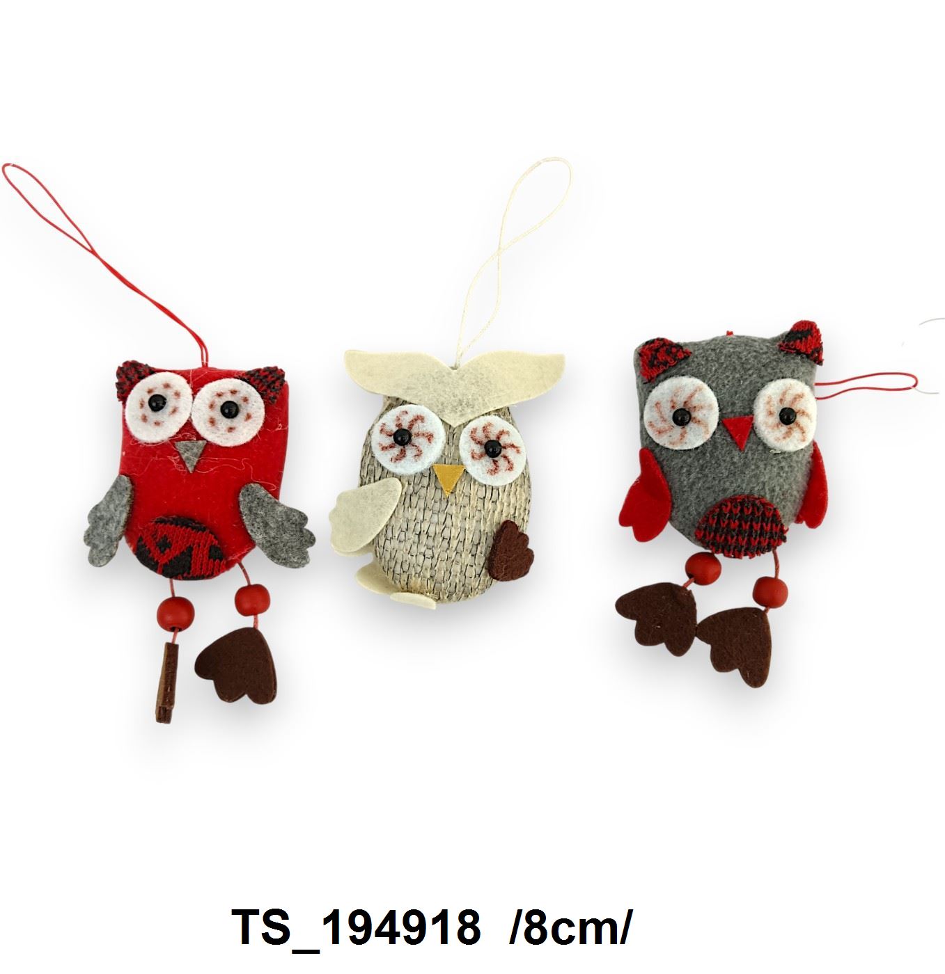 Textil bevonatú, hungarocell testû, akasztható bagoly /8cm/