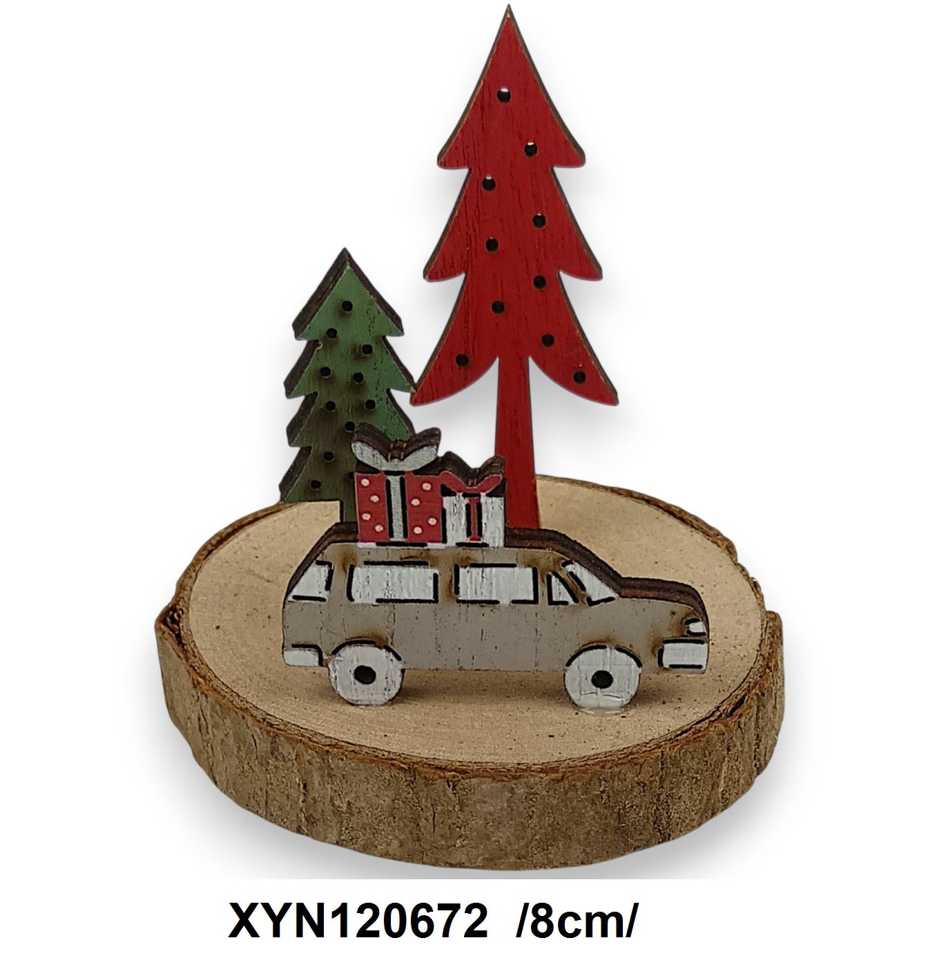 Fa korongon fenyõ, autó makett /8cm/